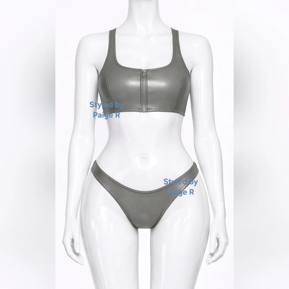 ❤️NWT SKIMS 2 piece Rubberized Scuba Swim Scoop top + bikini bottoms Set Grey 2X